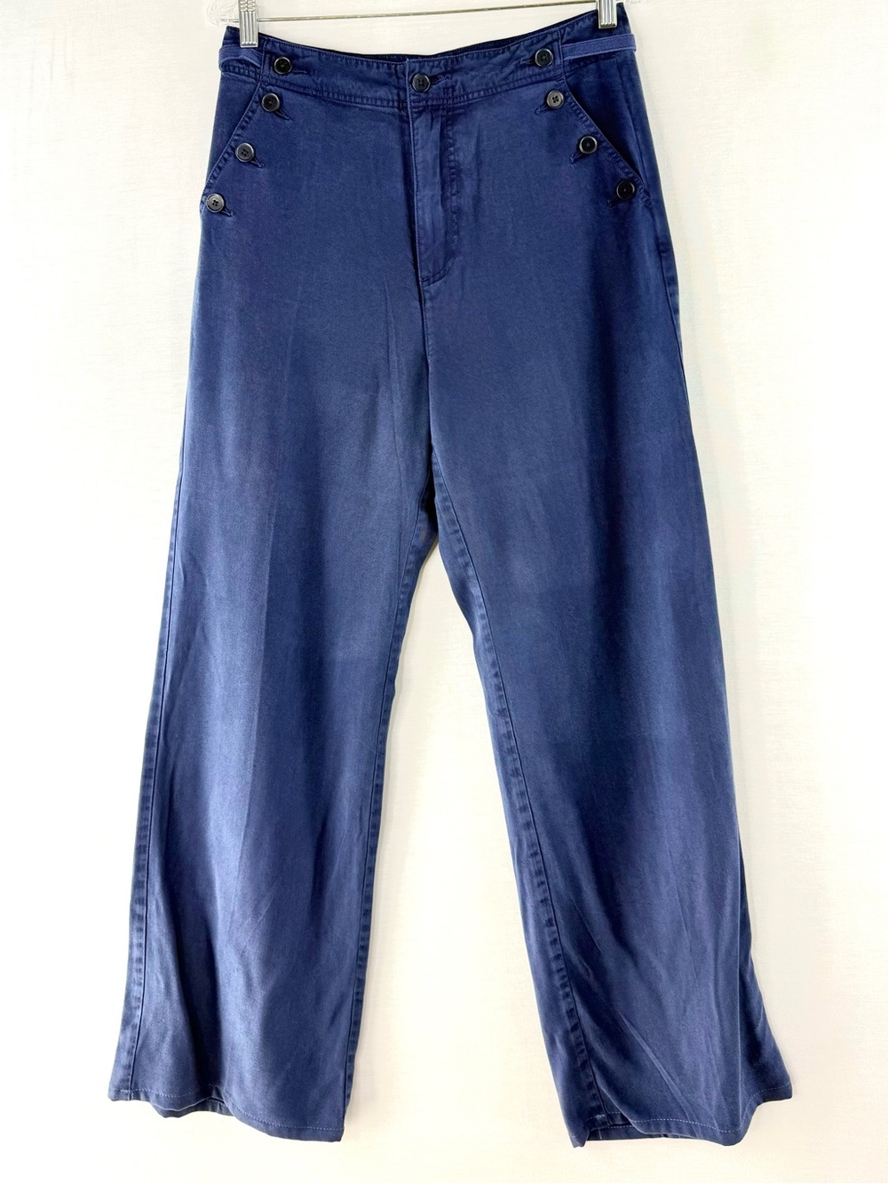 Sundance Navy Blue Wide Leg Button-Accent Sailor Pants